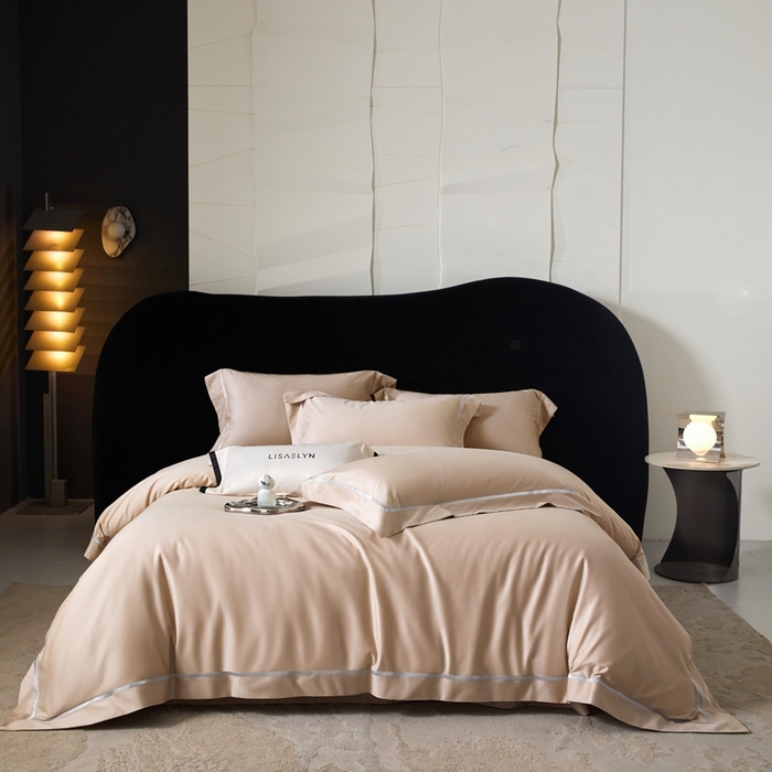 91家纺网 家纺一手货源 找家纺 榻尚家居 2025秋冬新品100支绫罗锻超细旦天丝棉磨毛四件套 绫罗缎 香槟