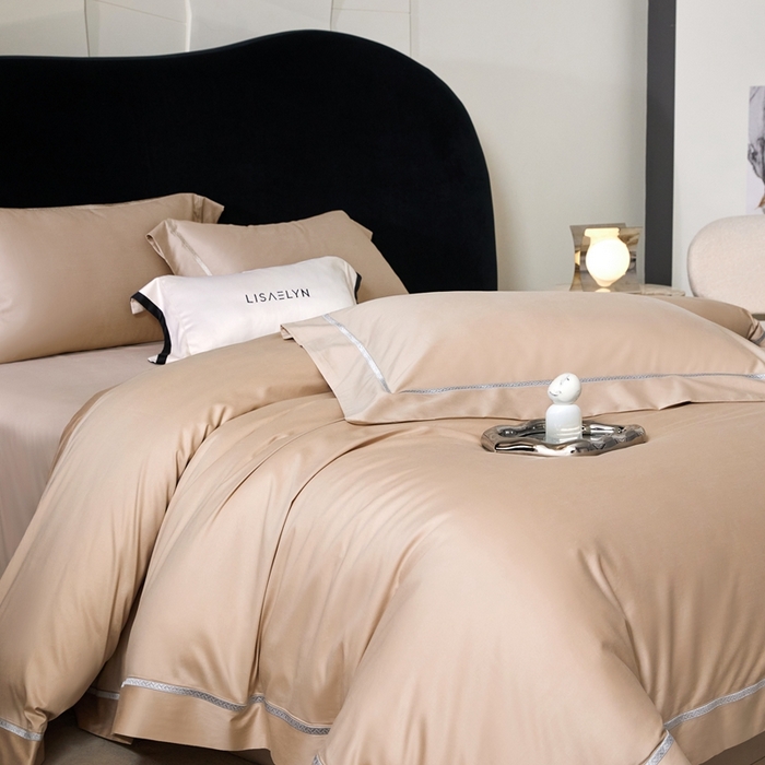 91家纺网 家纺一手货源 找家纺 榻尚家居 2025秋冬新品100支绫罗锻超细旦天丝棉磨毛四件套 绫罗缎 香槟