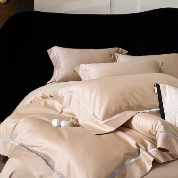 91家纺网 家纺一手货源 找家纺 榻尚家居 2025秋冬新品100支绫罗锻超细旦天丝棉磨毛四件套 绫罗缎 香槟