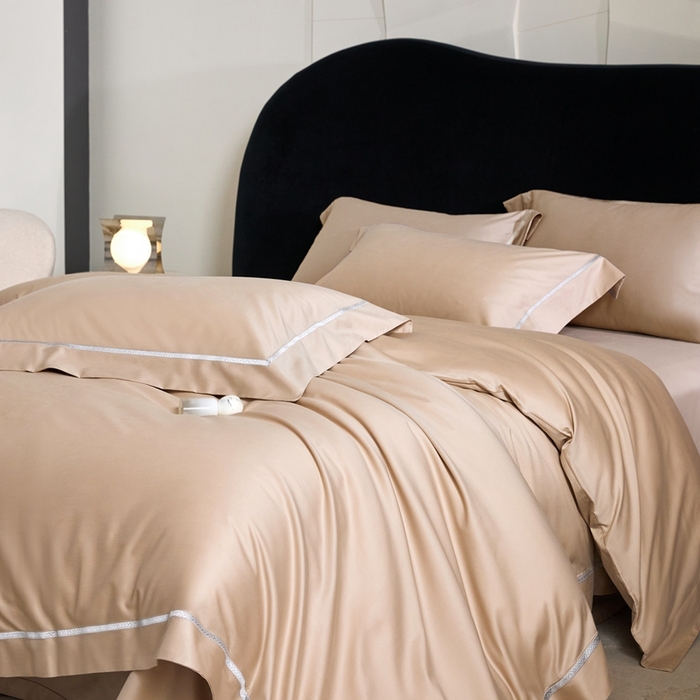 91家纺网 家纺一手货源 找家纺 榻尚家居 2025秋冬新品100支绫罗锻超细旦天丝棉磨毛四件套 绫罗缎 香槟