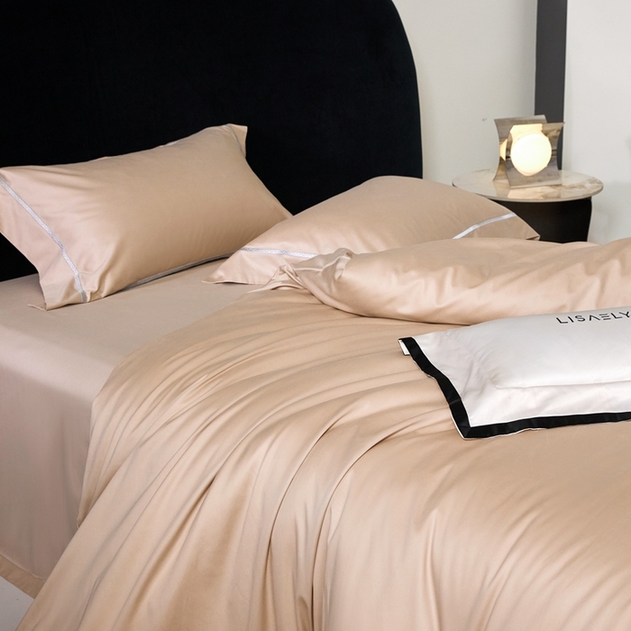 91家纺网 家纺一手货源 找家纺 榻尚家居 2025秋冬新品100支绫罗锻超细旦天丝棉磨毛四件套 绫罗缎 香槟