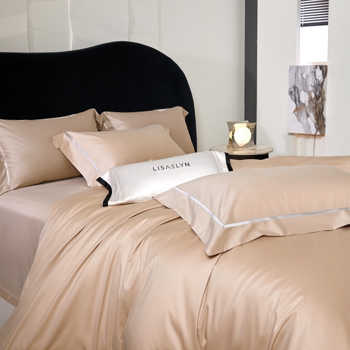 91家纺网 家纺一手货源 找家纺 榻尚家居 2025秋冬新品100支绫罗锻超细旦天丝棉磨毛四件套 绫罗缎 香槟