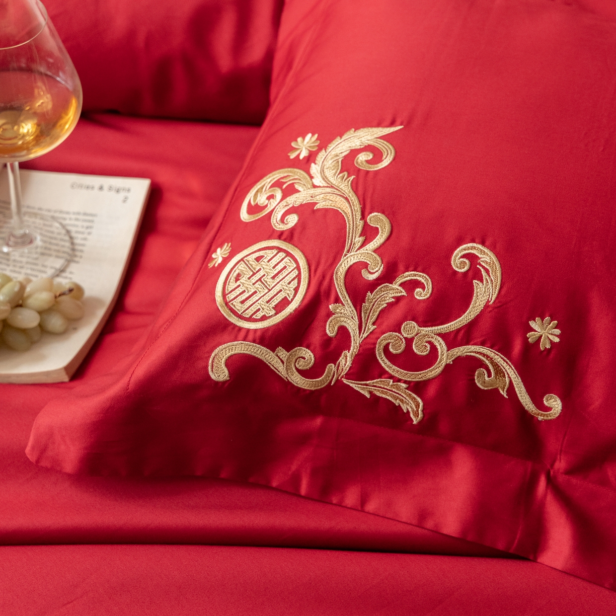 91家纺网 家纺一手货源 找家纺 （总）【会员-20】 【控价商品】【提供买家秀】  2026新款100s长绒棉全棉床上用品结婚四件套刺绣款