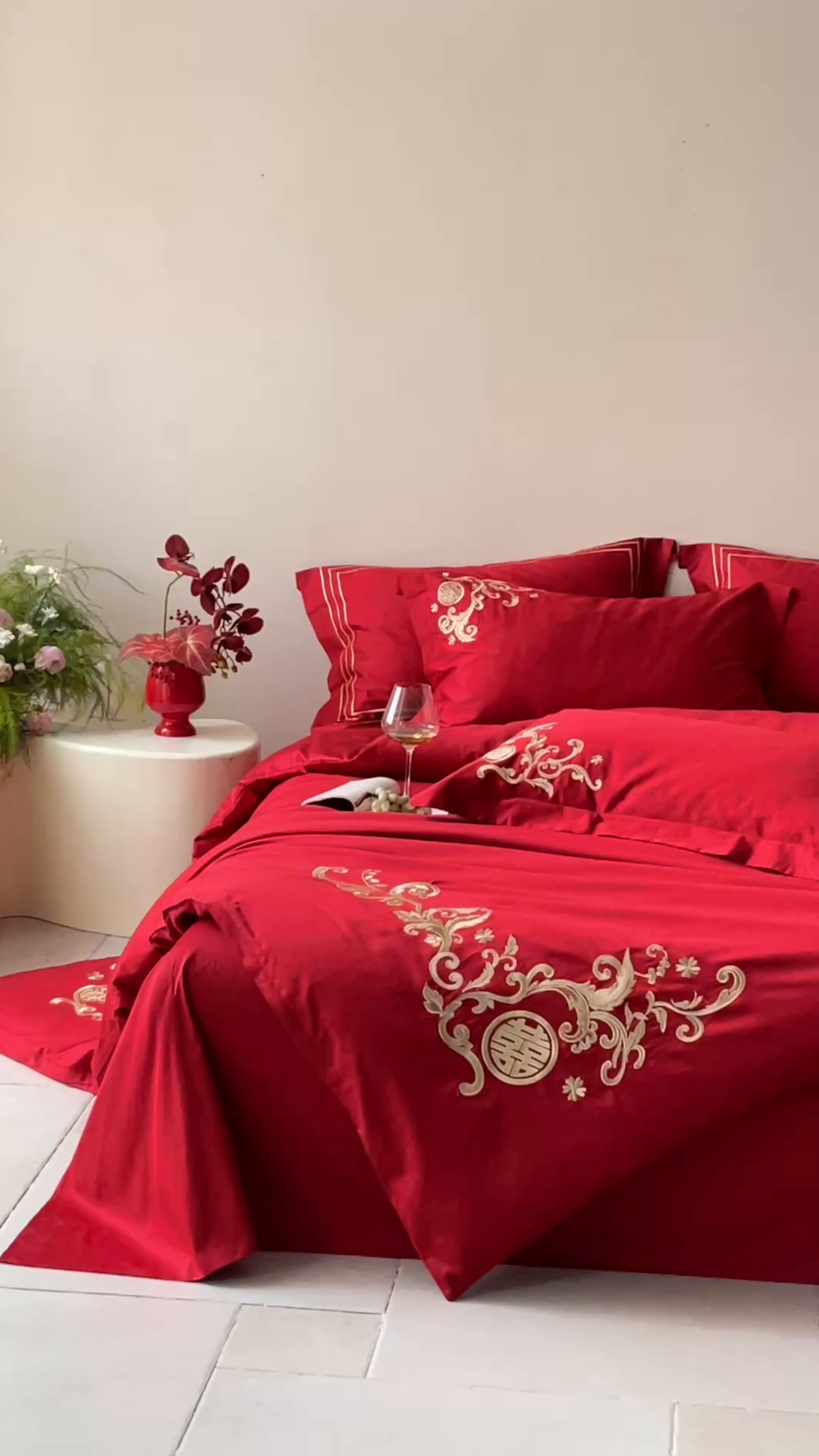 91家纺网 家纺一手货源 找家纺 （总）【会员-20】 【控价商品】【提供买家秀】  2026新款100s长绒棉全棉床上用品结婚四件套刺绣款