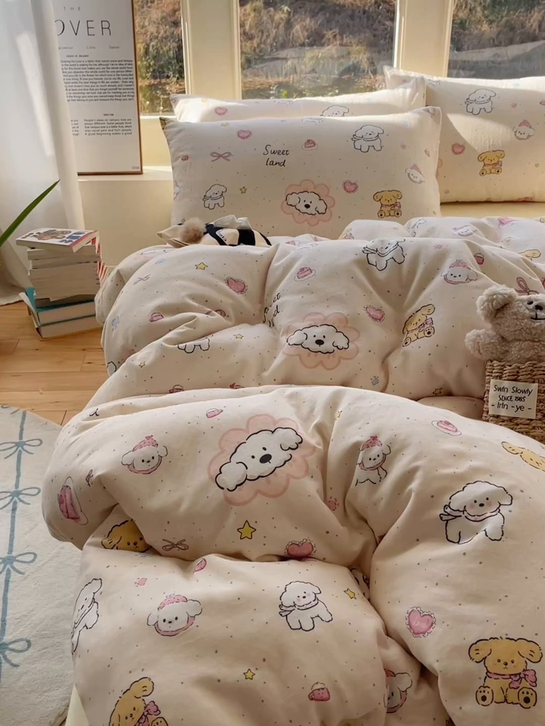 91家纺网 家纺一手货源 找家纺 （总）六巷胡同 2026春夏新款INS卡通A类全棉纯棉双层纱四件套