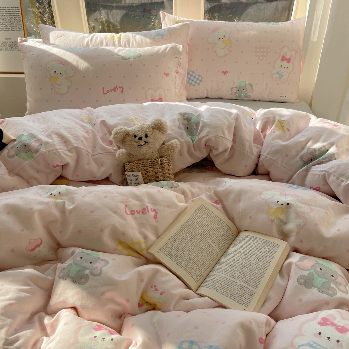 91家纺网 家纺一手货源 找家纺 六巷胡同 2026春夏新款INS卡通A类全棉纯棉双层纱四件套 双层纱-动物园日记