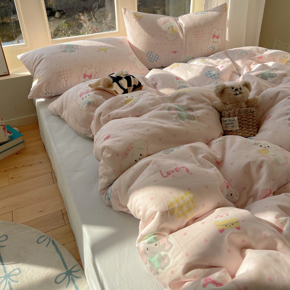 91家纺网 家纺一手货源 找家纺 六巷胡同 2026春夏新款INS卡通A类全棉纯棉双层纱四件套 双层纱-动物园日记