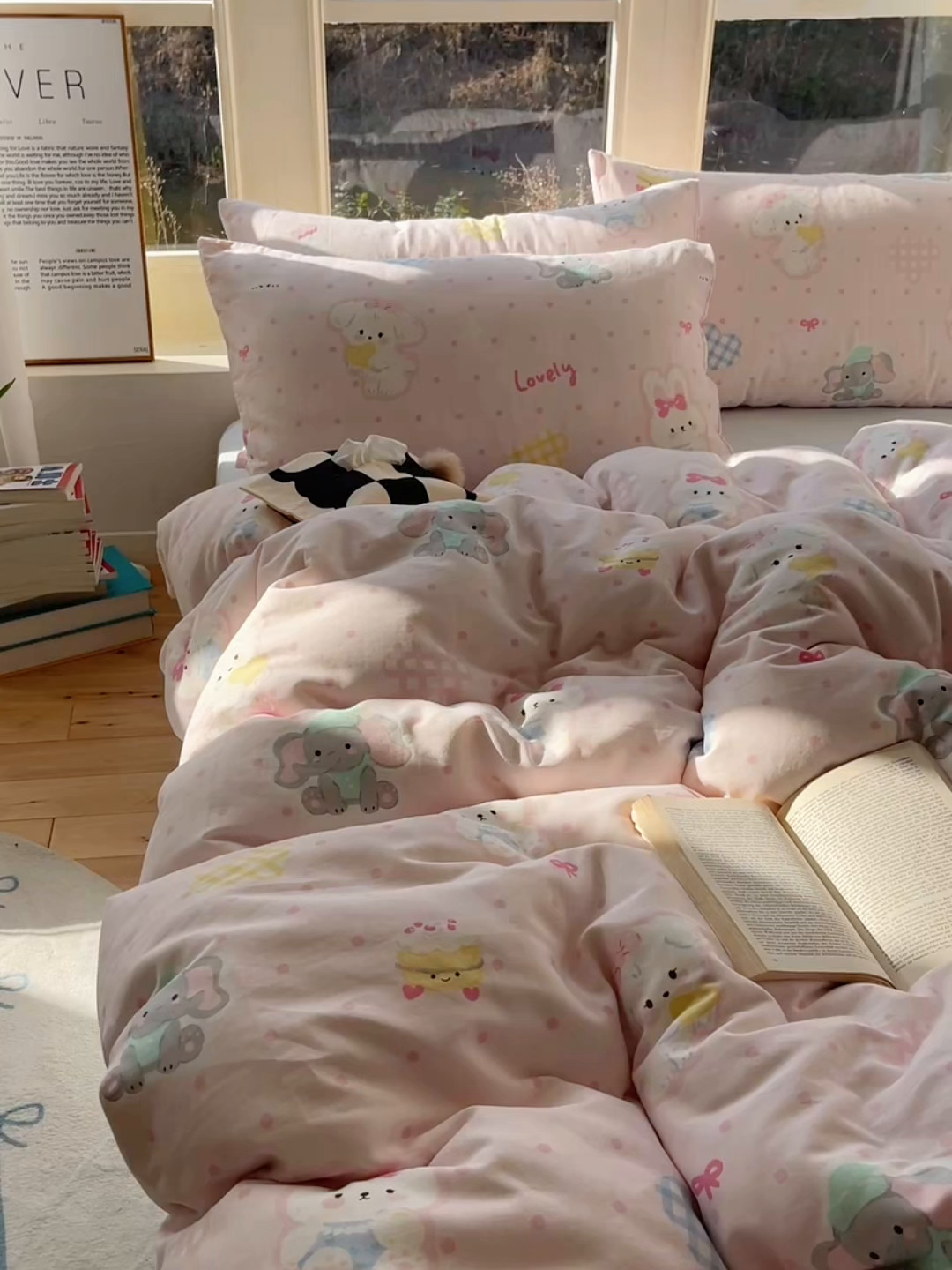 91家纺网 家纺一手货源 找家纺 六巷胡同 2026春夏新款INS卡通A类全棉纯棉双层纱四件套 双层纱-动物园日记