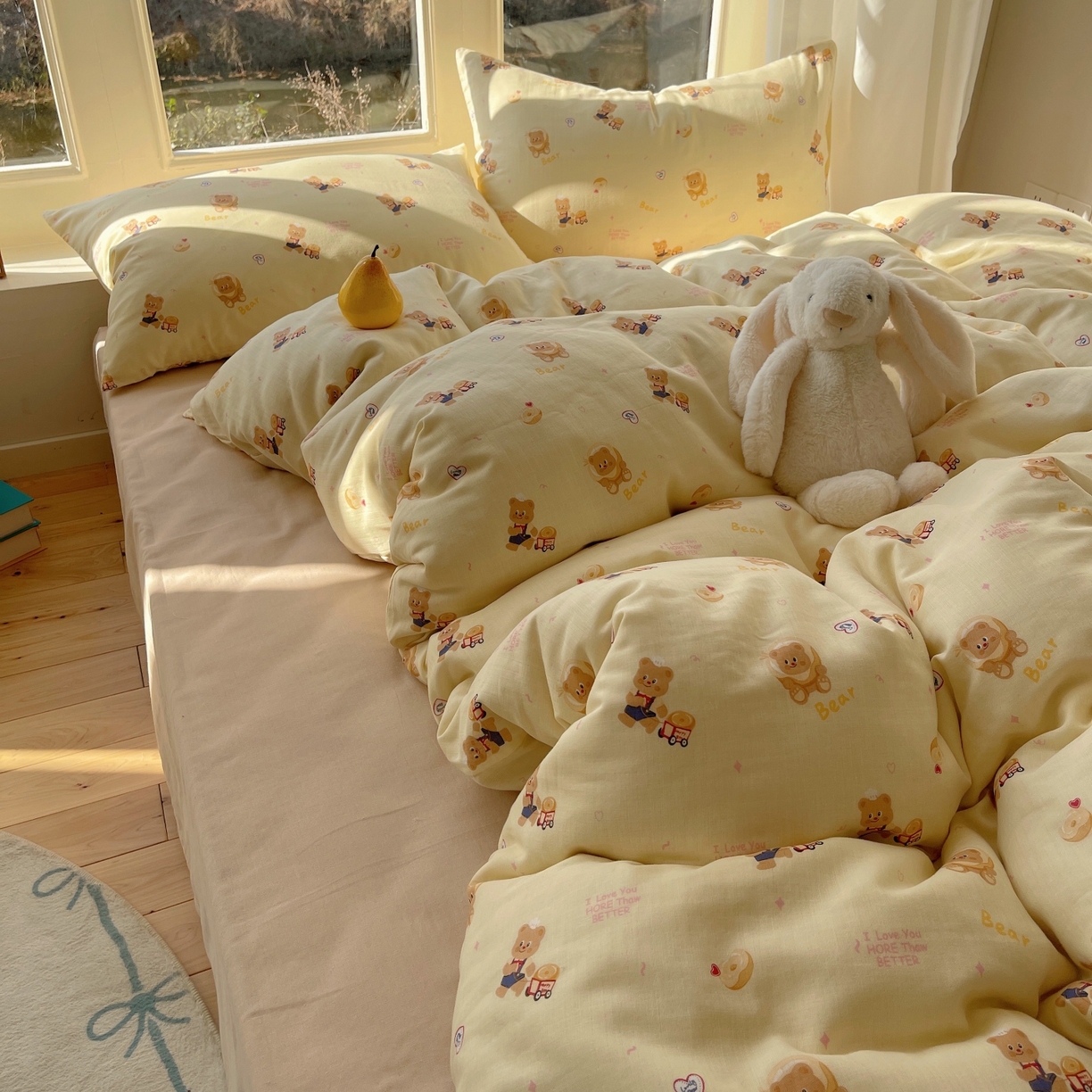 六巷胡同 2026春夏新款INS卡通A类全棉纯棉双层纱四件套 双层纱-烘焙小熊