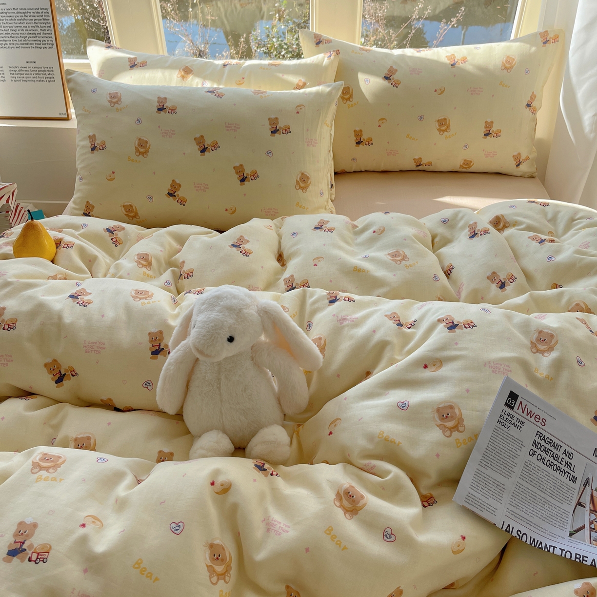 91家纺网 家纺一手货源 找家纺 六巷胡同 2026春夏新款INS卡通A类全棉纯棉双层纱四件套 双层纱-烘焙小熊