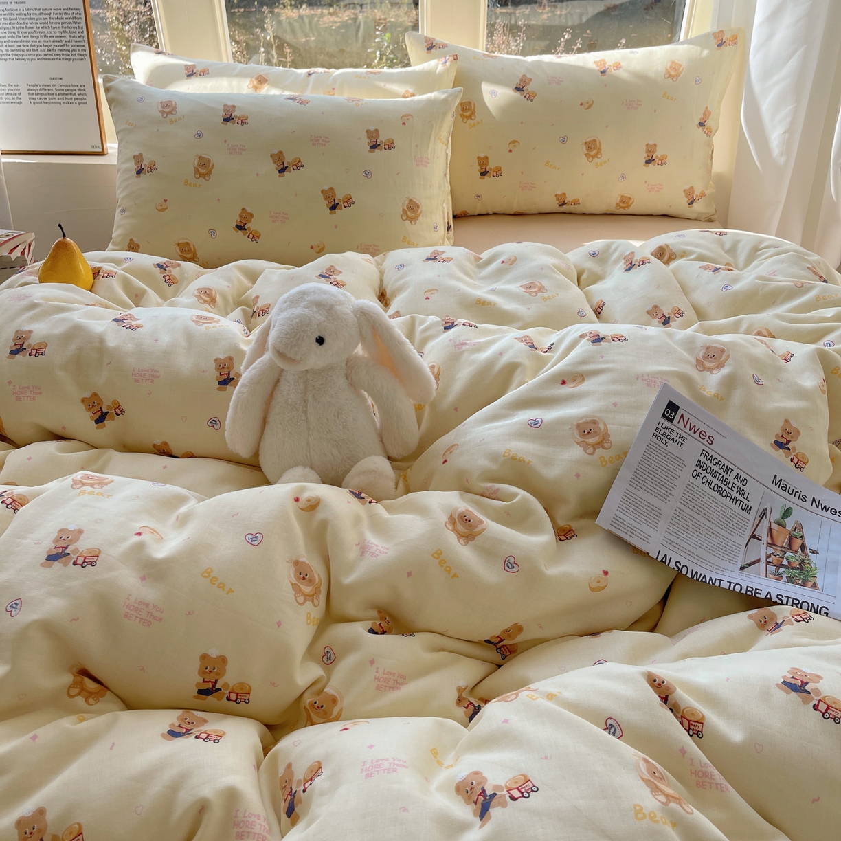 91家纺网 家纺一手货源 找家纺 六巷胡同 2026春夏新款INS卡通A类全棉纯棉双层纱四件套 双层纱-烘焙小熊