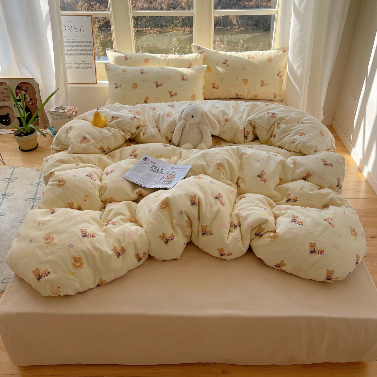 91家纺网 家纺一手货源 找家纺 六巷胡同 2026春夏新款INS卡通A类全棉纯棉双层纱四件套 双层纱-烘焙小熊