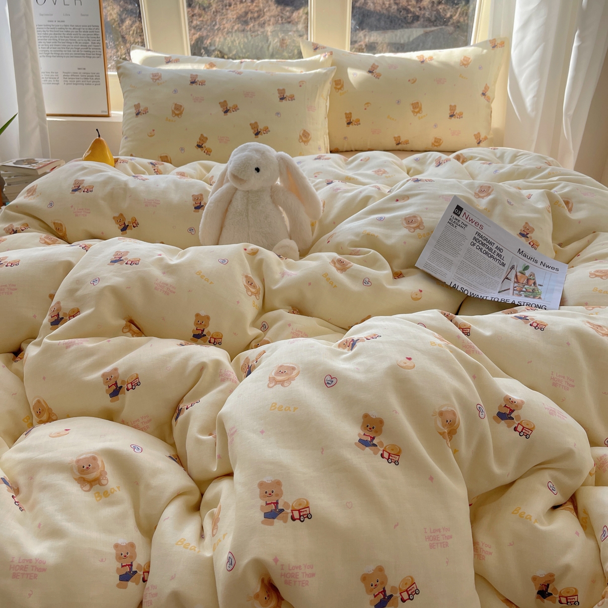 91家纺网 家纺一手货源 找家纺 六巷胡同 2026春夏新款INS卡通A类全棉纯棉双层纱四件套 双层纱-烘焙小熊