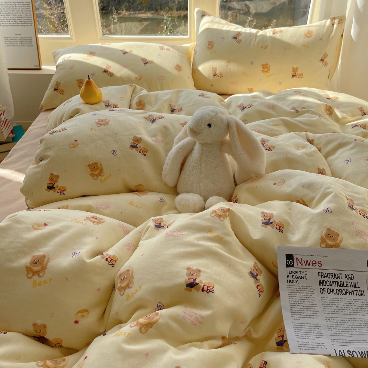 91家纺网 家纺一手货源 找家纺 六巷胡同 2026春夏新款INS卡通A类全棉纯棉双层纱四件套 双层纱-烘焙小熊