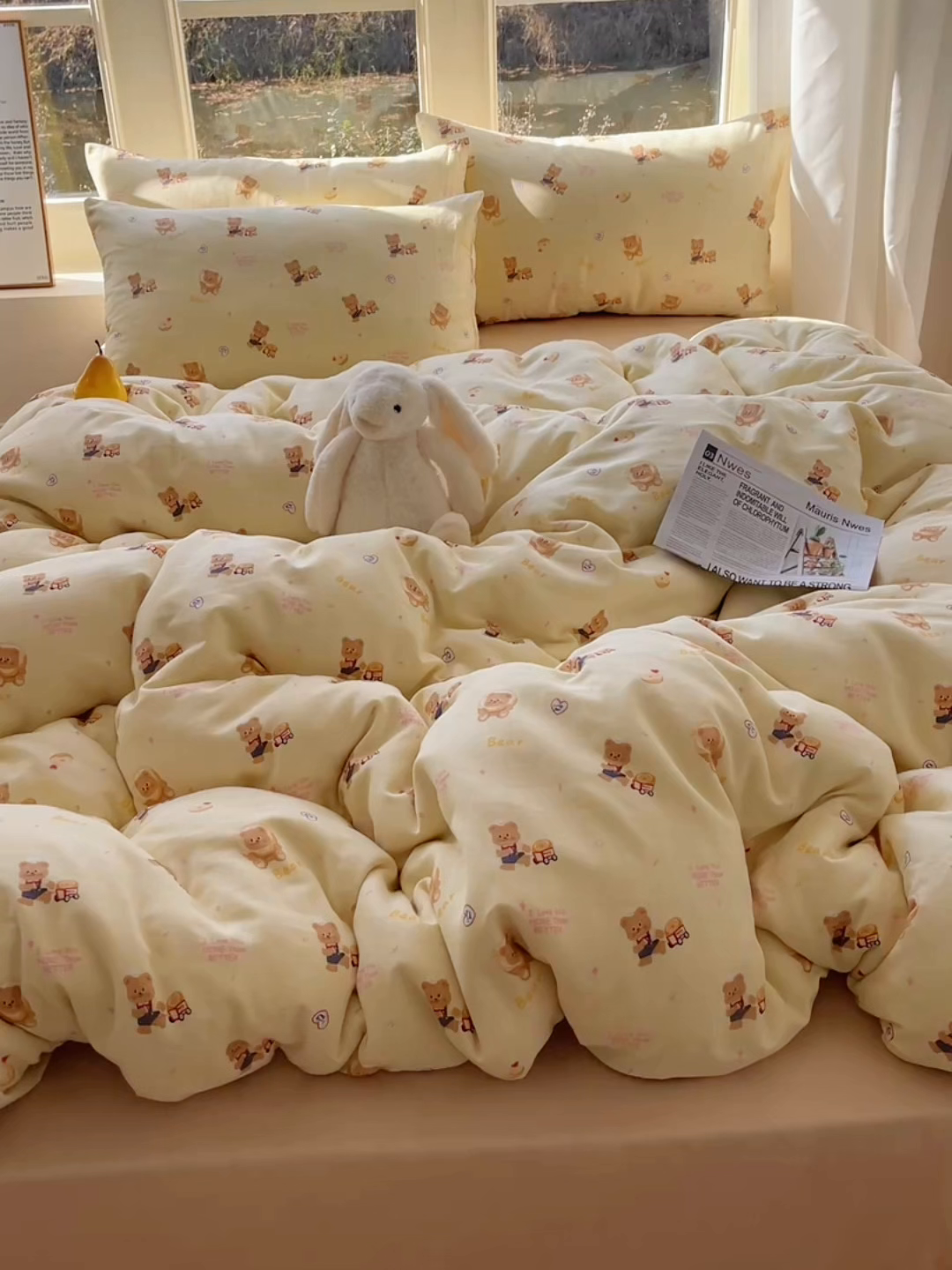 91家纺网 家纺一手货源 找家纺 六巷胡同 2026春夏新款INS卡通A类全棉纯棉双层纱四件套 双层纱-烘焙小熊