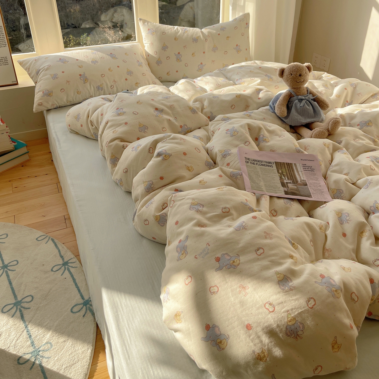 六巷胡同 2026春夏新款INS卡通A类全棉纯棉双层纱四件套 双层纱-可爱小象鸭