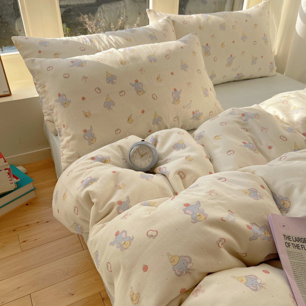 91家纺网 家纺一手货源 找家纺 六巷胡同 2026春夏新款INS卡通A类全棉纯棉双层纱四件套 双层纱-可爱小象鸭