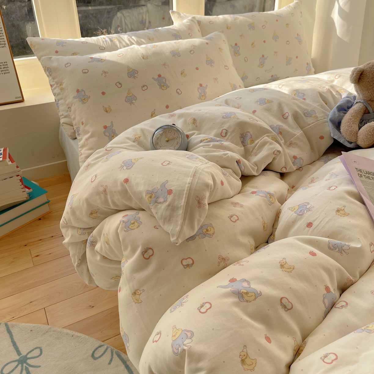 91家纺网 家纺一手货源 找家纺 六巷胡同 2026春夏新款INS卡通A类全棉纯棉双层纱四件套 双层纱-可爱小象鸭