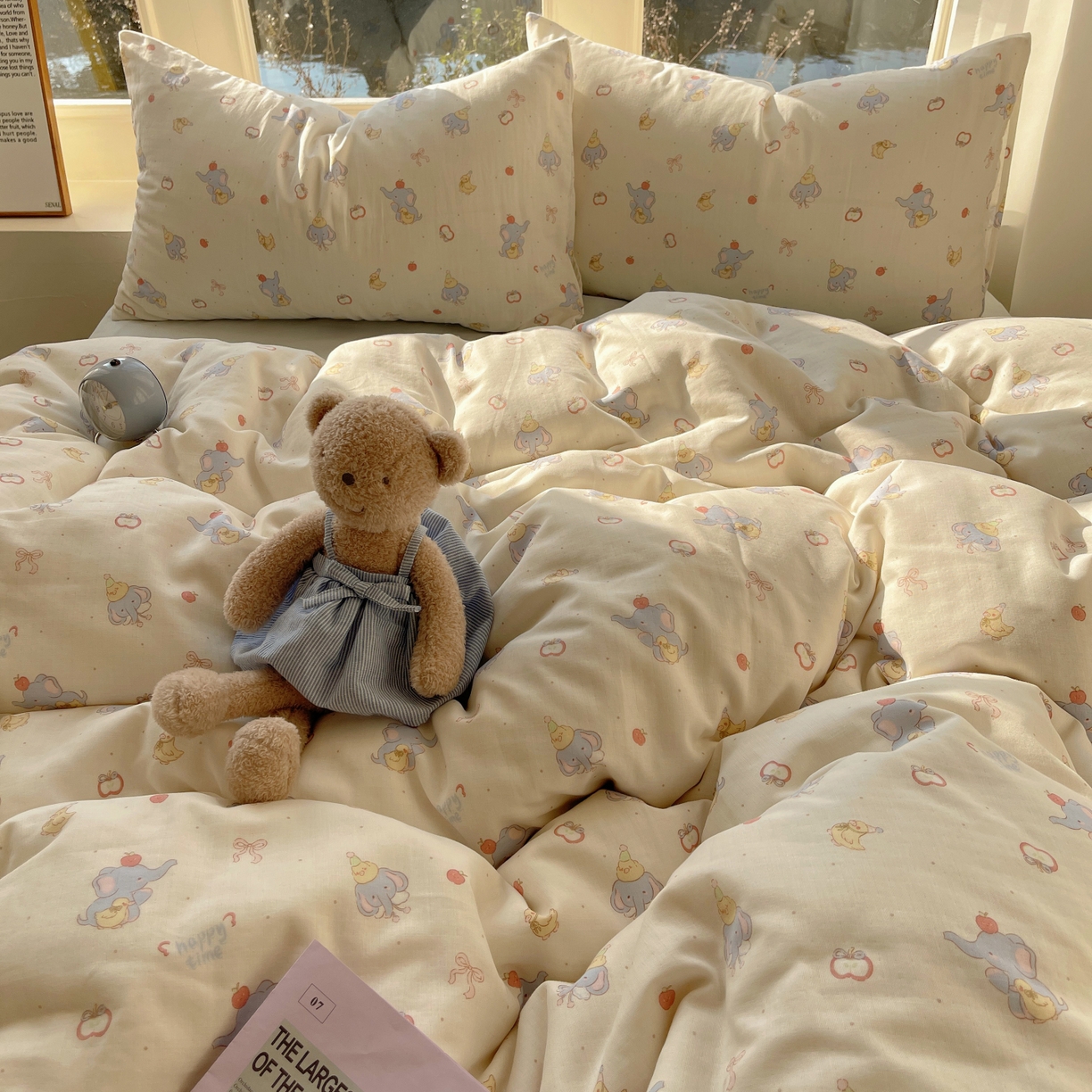 91家纺网 家纺一手货源 找家纺 六巷胡同 2026春夏新款INS卡通A类全棉纯棉双层纱四件套 双层纱-可爱小象鸭