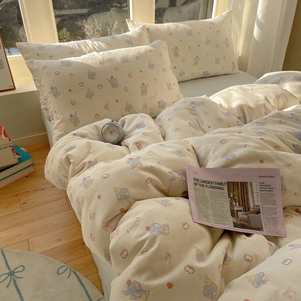 91家纺网 家纺一手货源 找家纺 六巷胡同 2026春夏新款INS卡通A类全棉纯棉双层纱四件套 双层纱-可爱小象鸭