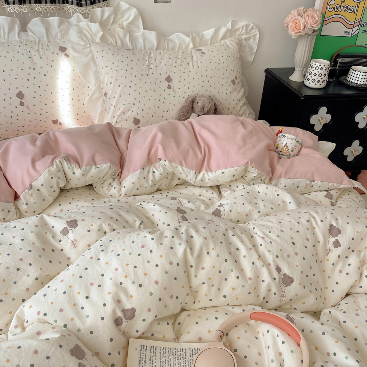 91家纺网 家纺一手货源 找家纺 耀悦家纺 2026新款古法仿棉四件套水洗棉法式工艺花边套件被套床单吊边圆角荷叶边床单 云朵星语