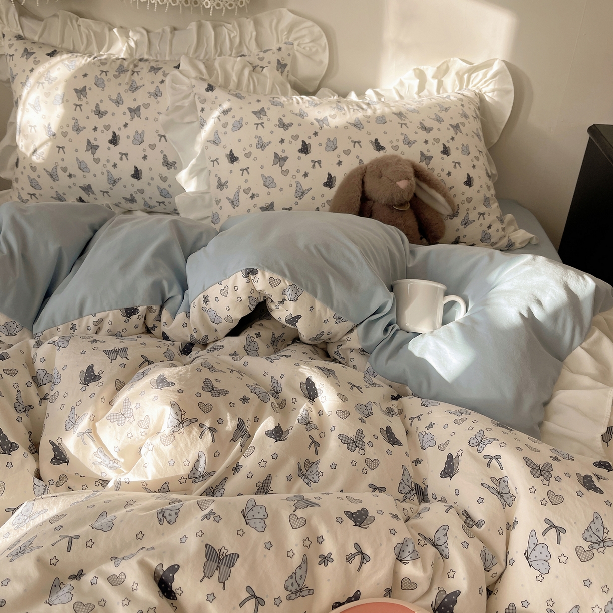 91家纺网 家纺一手货源 找家纺 （总）耀悦家纺 2026新款古法仿棉四件套水洗棉法式工艺花边套件被套床单吊边圆角荷叶边床单