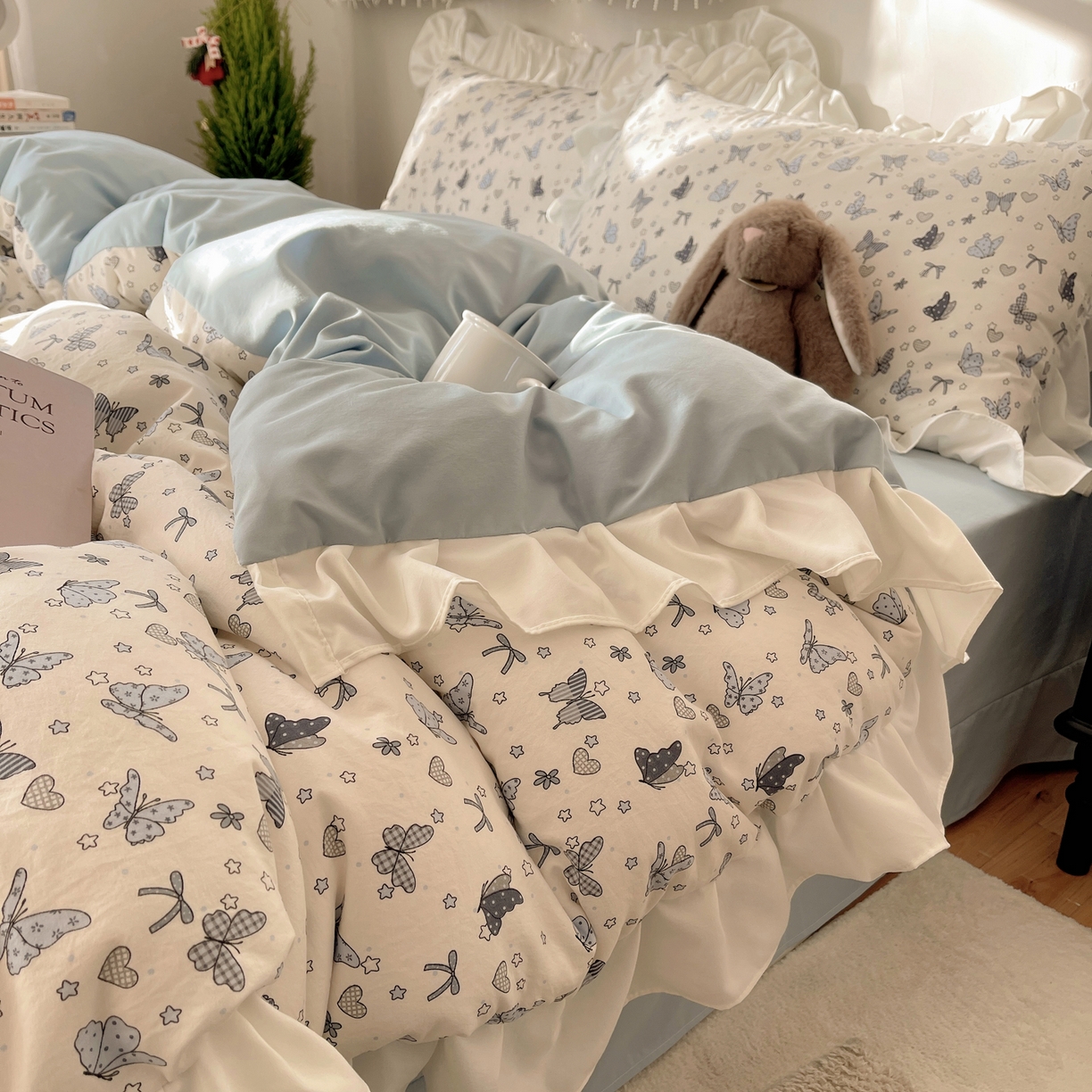 91家纺网 家纺一手货源 找家纺 （总）耀悦家纺 2026新款古法仿棉四件套水洗棉法式工艺花边套件被套床单吊边圆角荷叶边床单