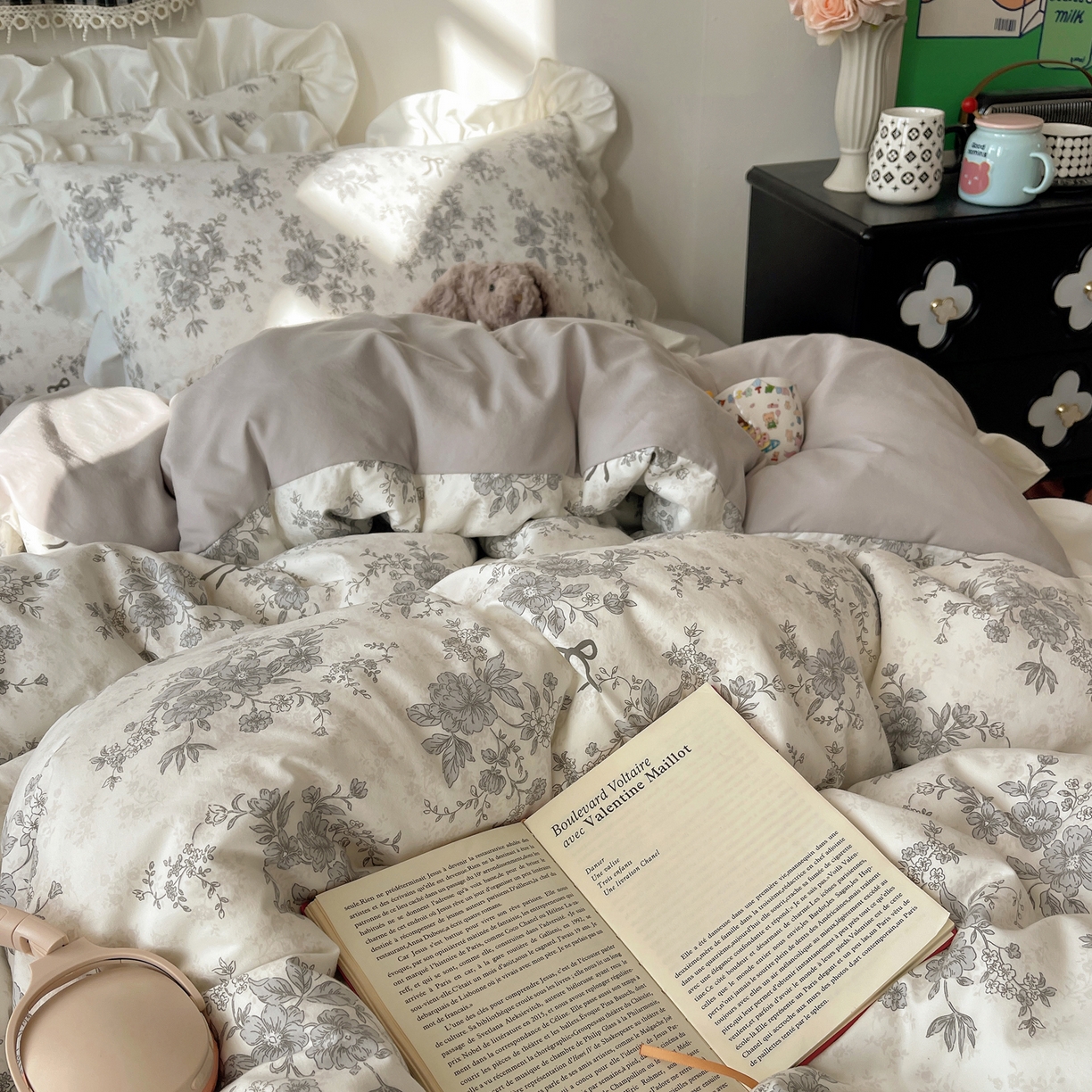 91家纺网 家纺一手货源 找家纺 耀悦家纺 2026新款古法仿棉四件套水洗棉法式工艺花边套件被套床单吊边圆角荷叶边床单 无关风月