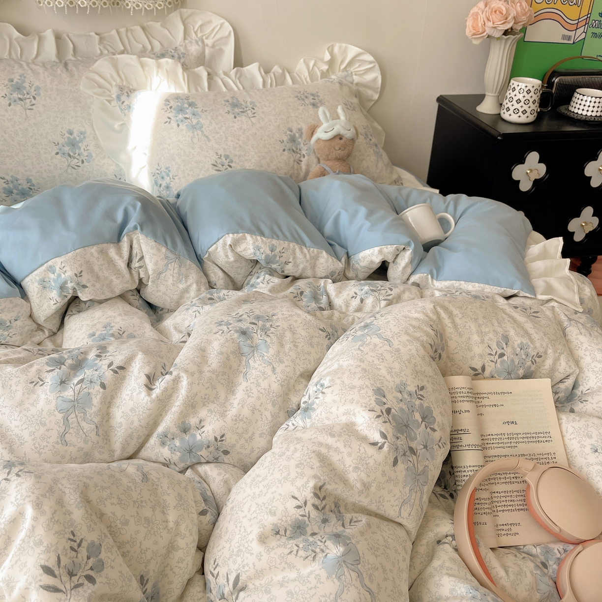 91家纺网 家纺一手货源 找家纺 耀悦家纺 2026新款古法仿棉四件套水洗棉法式工艺花边套件被套床单吊边圆角荷叶边床单 手捧花香