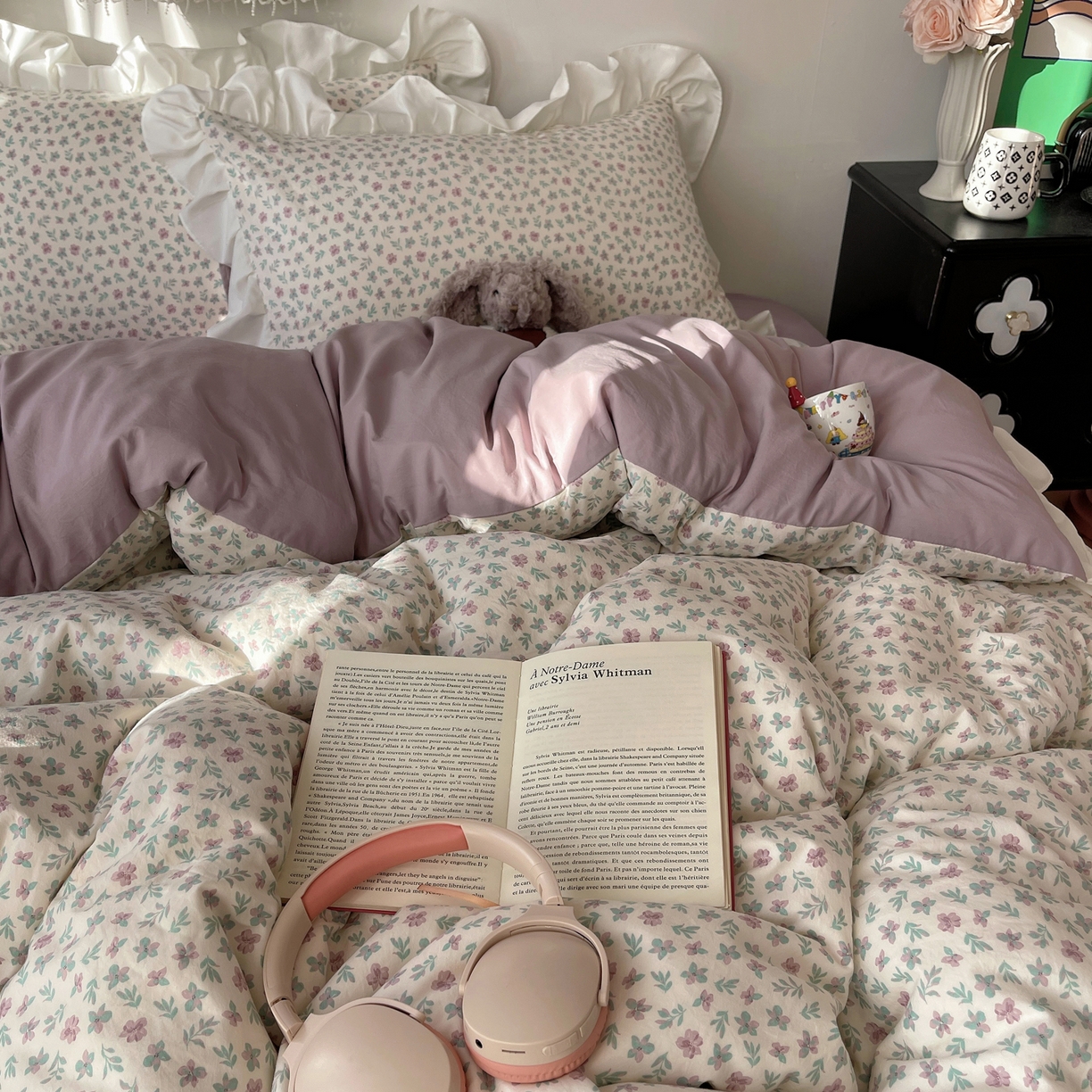 91家纺网 家纺一手货源 找家纺 耀悦家纺 2026新款古法仿棉四件套水洗棉法式工艺花边套件被套床单吊边圆角荷叶边床单 花漾时光