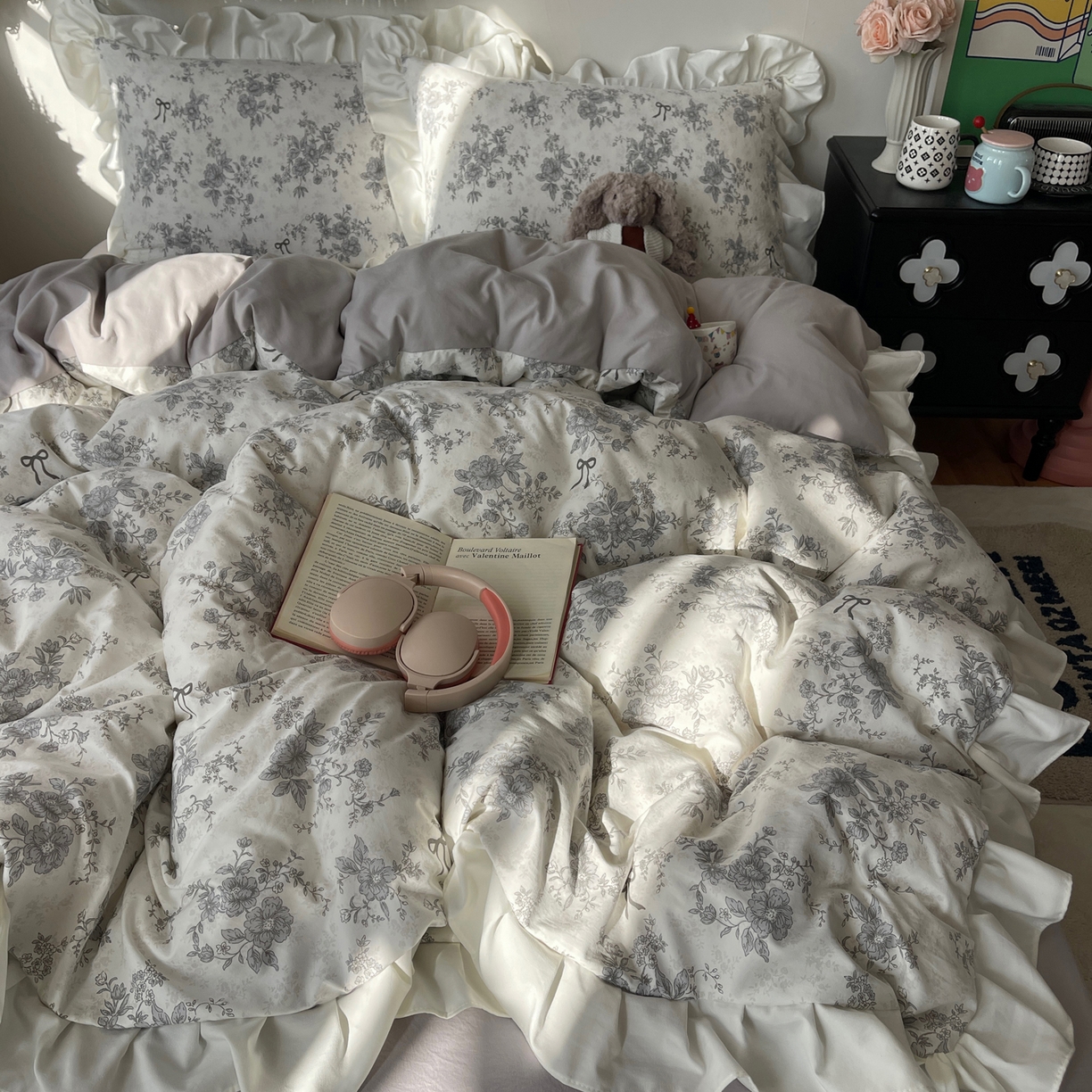 91家纺网 家纺一手货源 找家纺 耀悦家纺 2026新款古法仿棉四件套水洗棉法式工艺花边套件被套床单吊边圆角荷叶边床单 无关风月