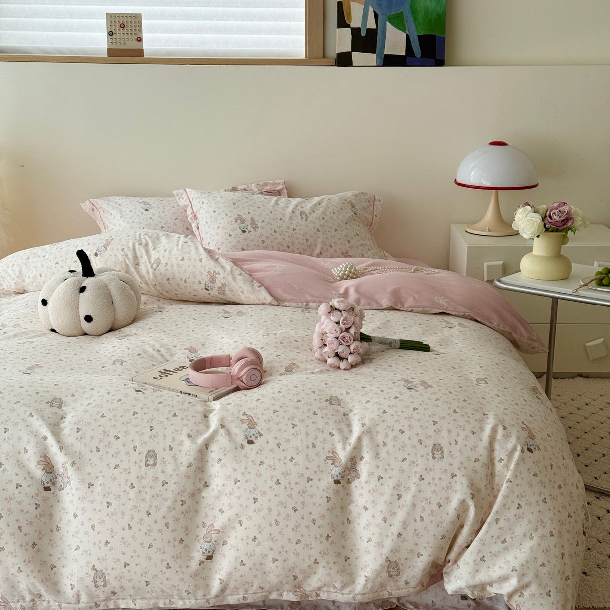 91家纺网 家纺一手货源 找家纺 于果 2026款全棉纯棉13370四件套-第一批 春日兔影