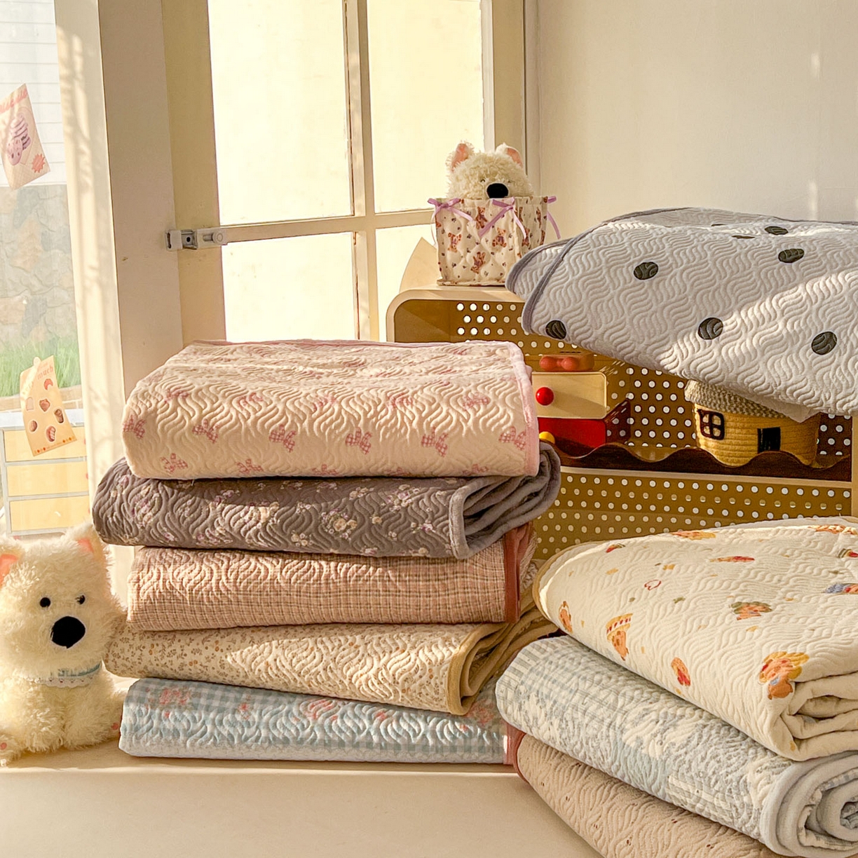 91家纺网 家纺一手货源 找家纺 （总）春光里 2025新款A版云感棉皱皱纱B版牛奶绒夹棉床盖三件套