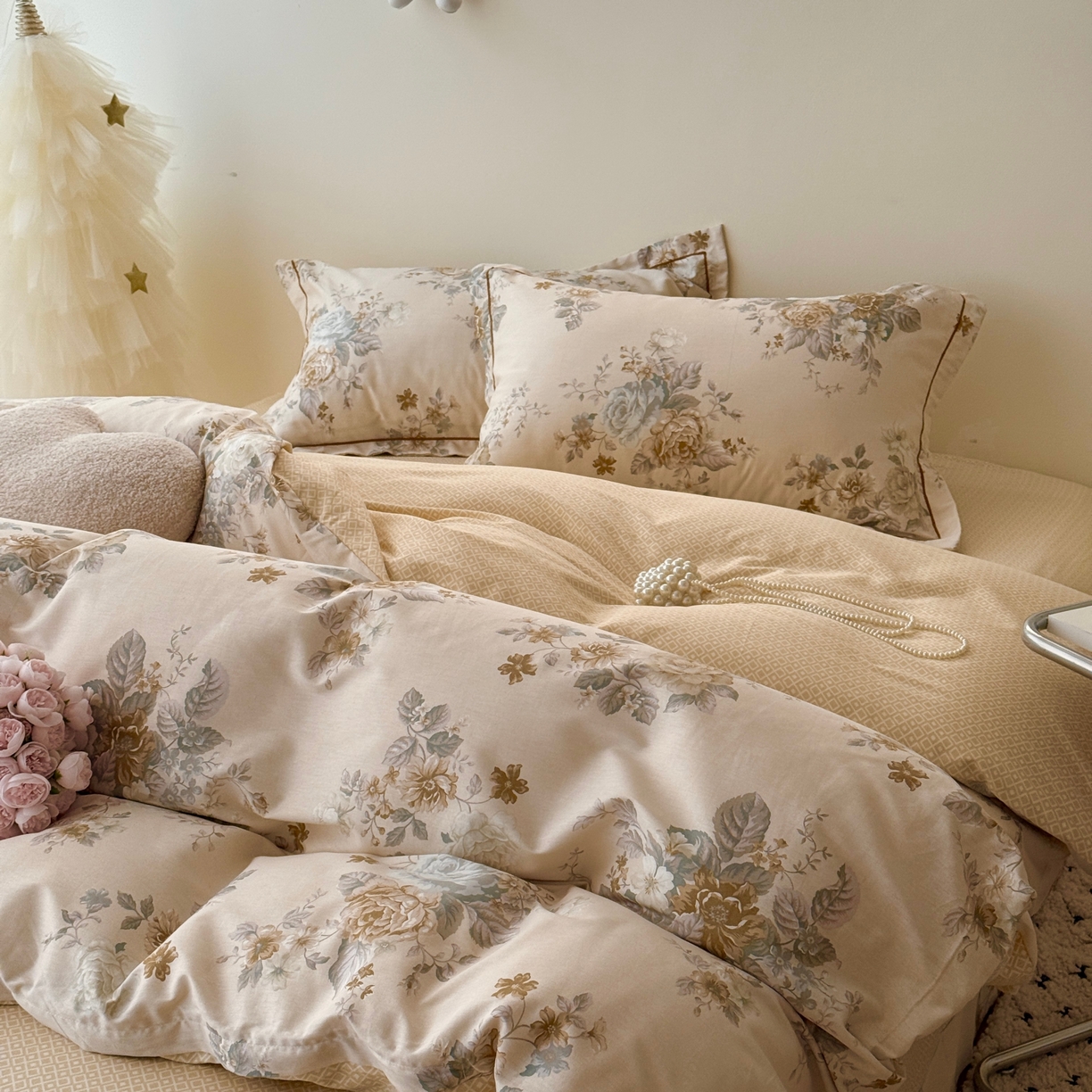 91家纺网 家纺一手货源 找家纺 于果 2026款全棉纯棉13370四件套-第一批 花影呢喃咖