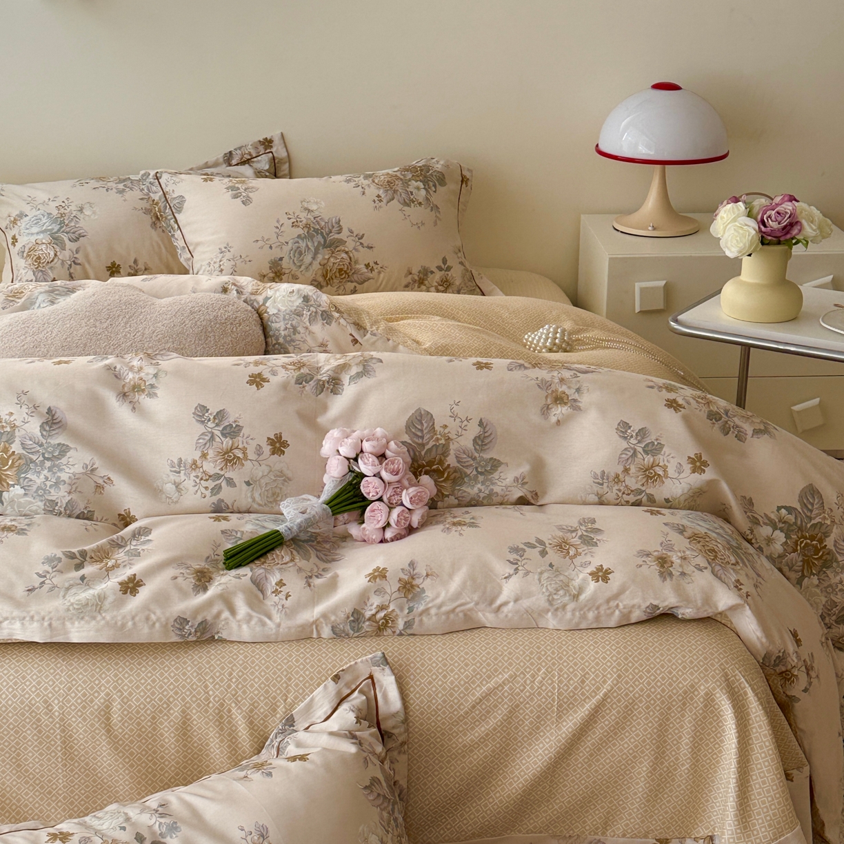 91家纺网 家纺一手货源 找家纺 于果 2026款全棉纯棉13370四件套-第一批 花影呢喃咖