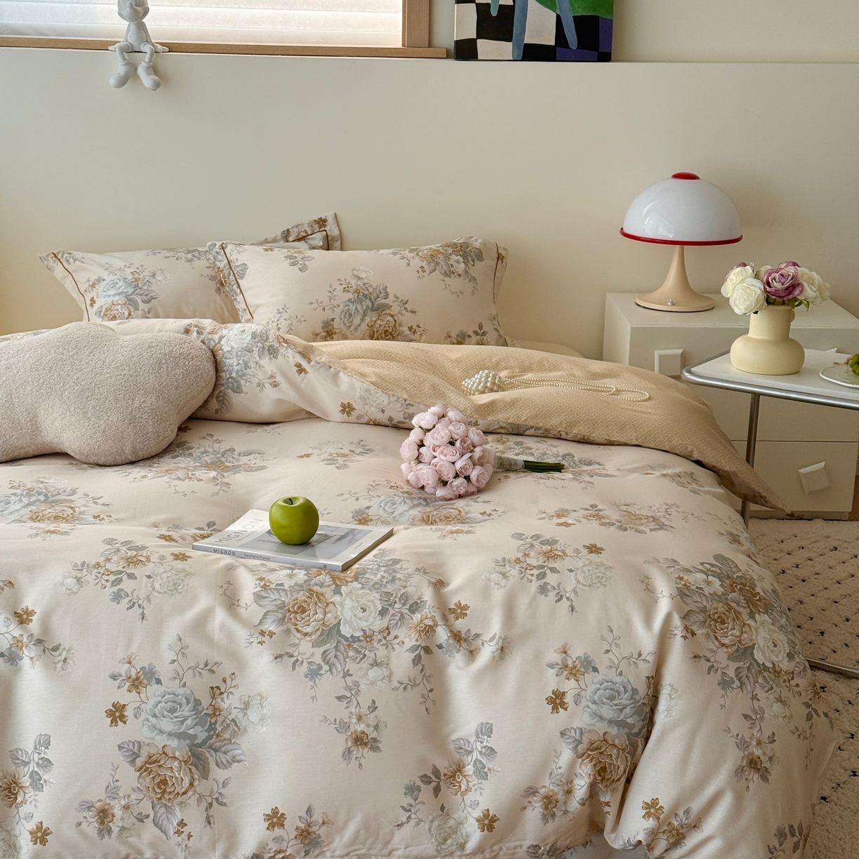 91家纺网 家纺一手货源 找家纺 于果 2026款全棉纯棉13370四件套-第一批 花影呢喃咖