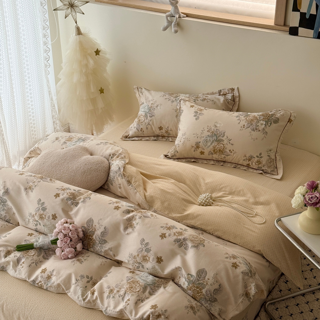 91家纺网 家纺一手货源 找家纺 于果 2026款全棉纯棉13370四件套-第一批 花影呢喃咖