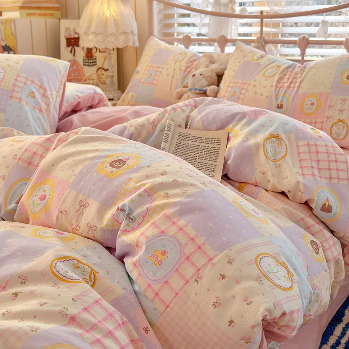 91家纺网 家纺一手货源 找家纺 瑞钰 2026新款A类古法水洗仿棉云感纱四件套 甜品屋