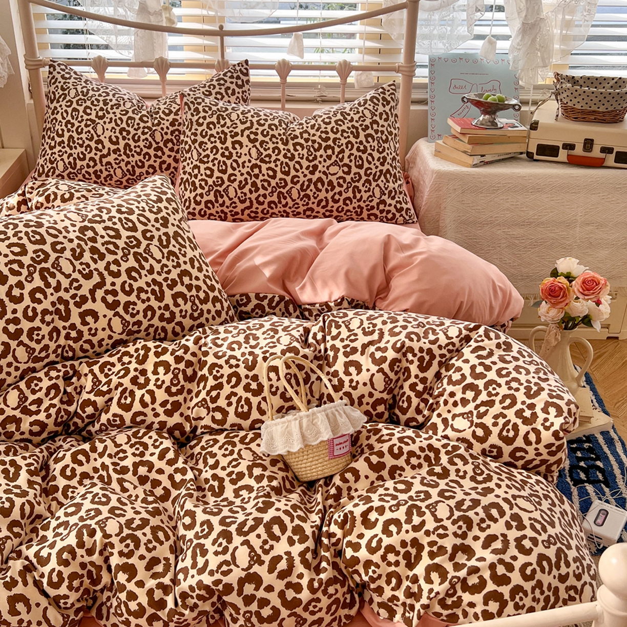 91家纺网 家纺一手货源 找家纺 瑞钰 2026新款A类古法水洗仿棉云感纱四件套 豹纹