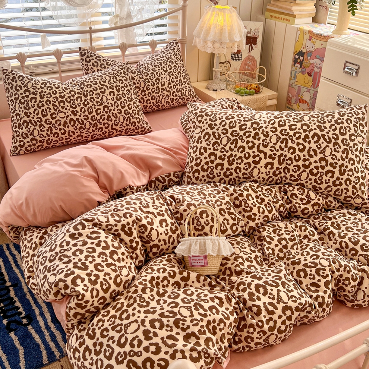 91家纺网 家纺一手货源 找家纺 瑞钰 2026新款A类古法水洗仿棉云感纱四件套 豹纹