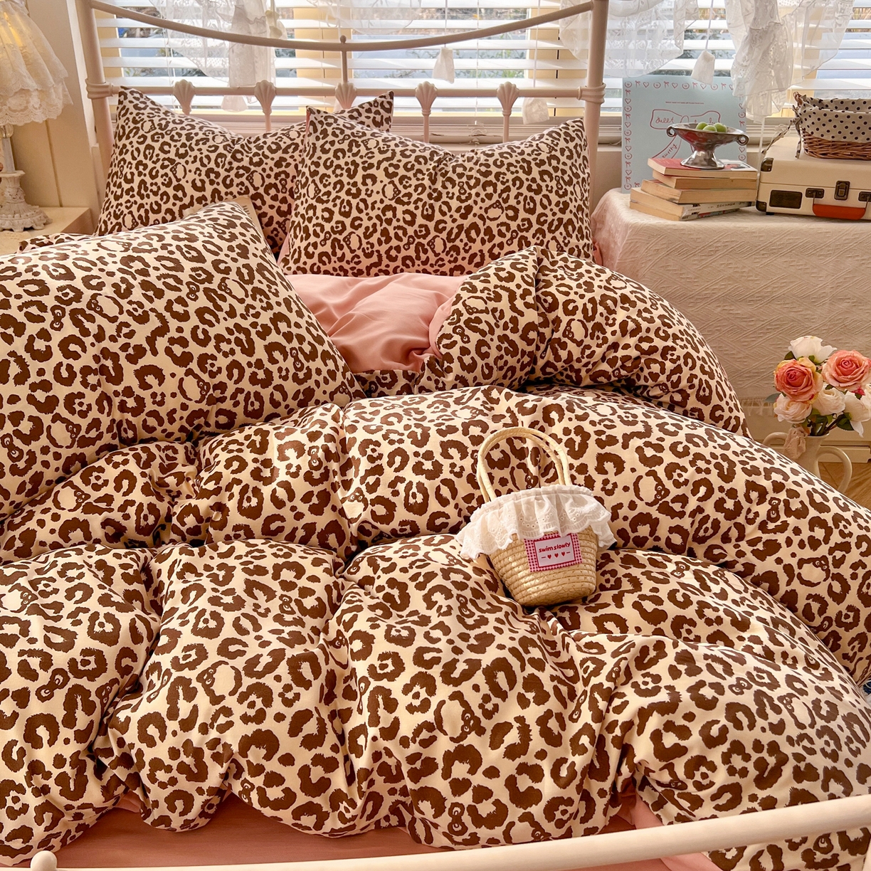 91家纺网 家纺一手货源 找家纺 瑞钰 2026新款A类古法水洗仿棉云感纱四件套 豹纹