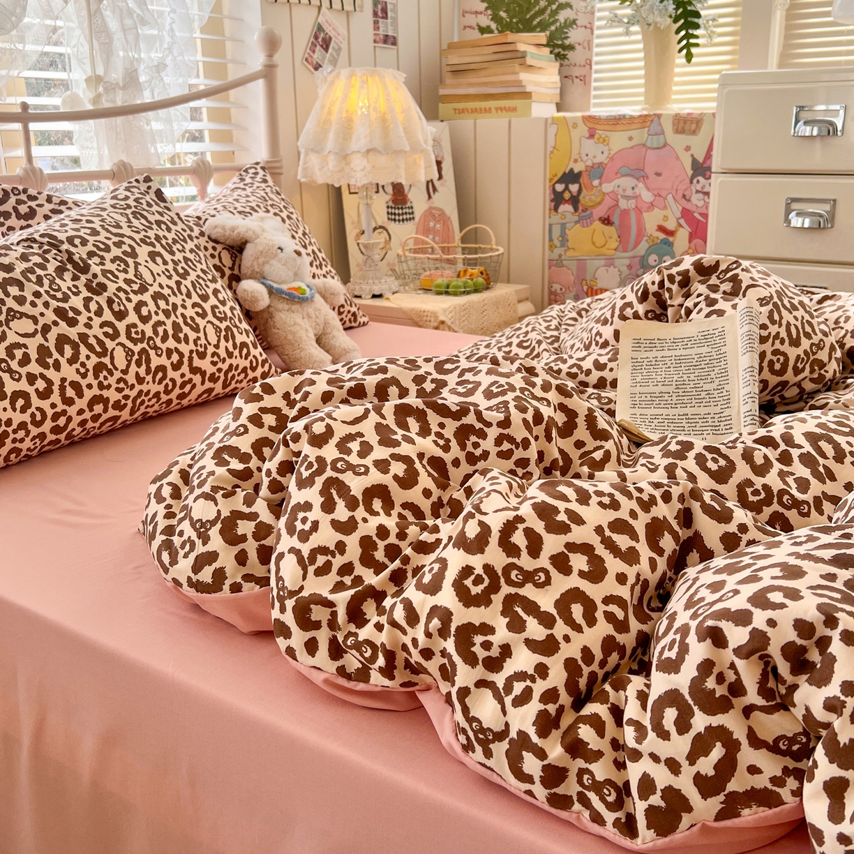 91家纺网 家纺一手货源 找家纺 瑞钰 2026新款A类古法水洗仿棉云感纱四件套 豹纹