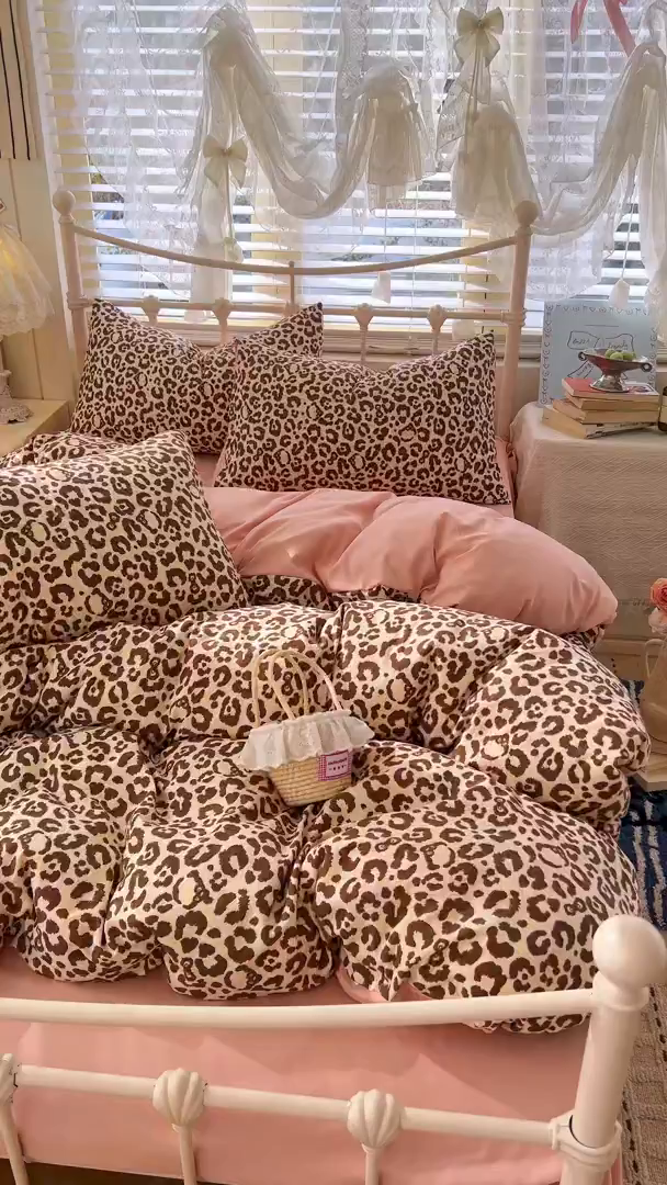 91家纺网 家纺一手货源 找家纺 瑞钰 2026新款A类古法水洗仿棉云感纱四件套 豹纹