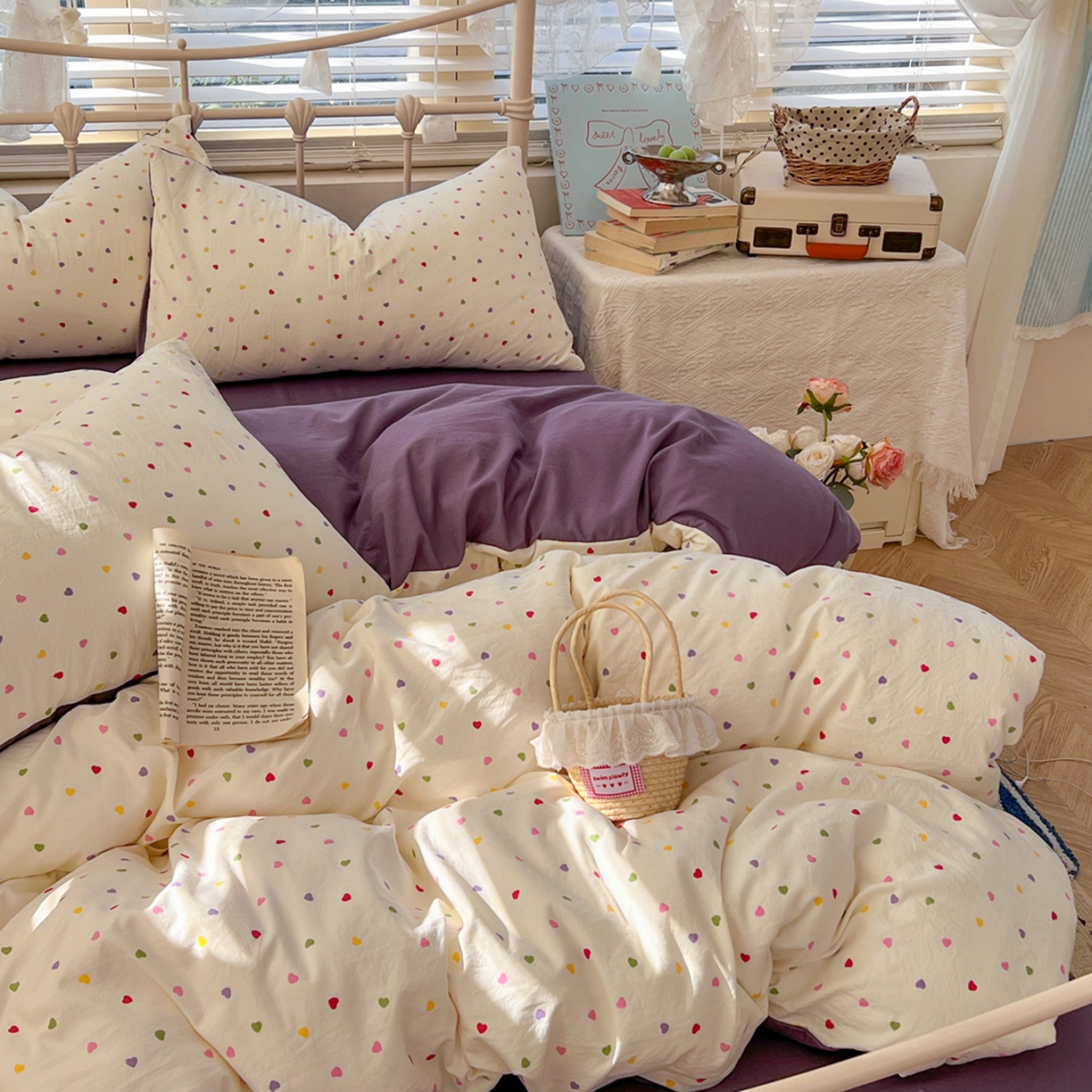 91家纺网 家纺一手货源 找家纺 瑞钰 2026新款A类古法水洗仿棉云感纱四件套 彩色心动