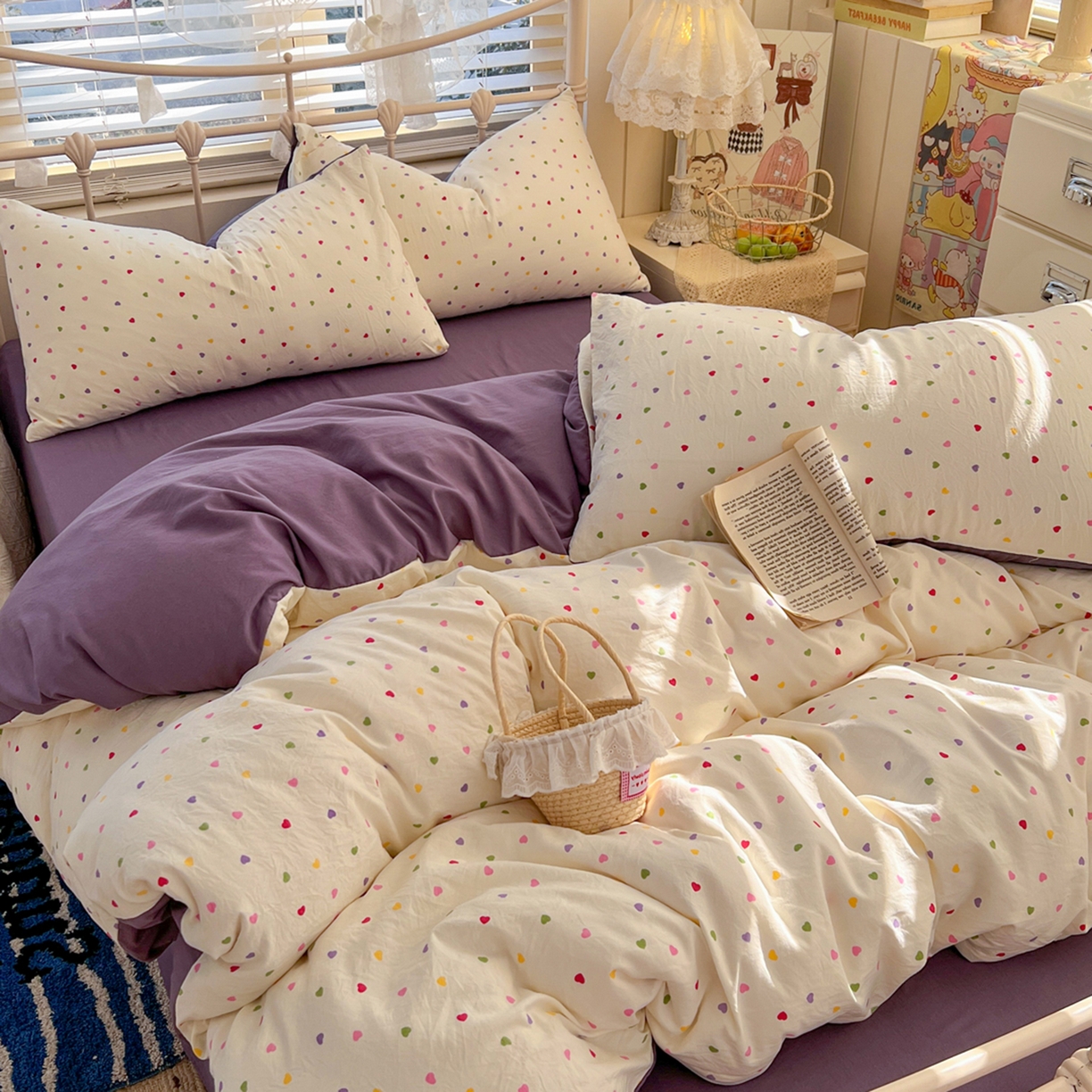 91家纺网 家纺一手货源 找家纺 瑞钰 2026新款A类古法水洗仿棉云感纱四件套 彩色心动