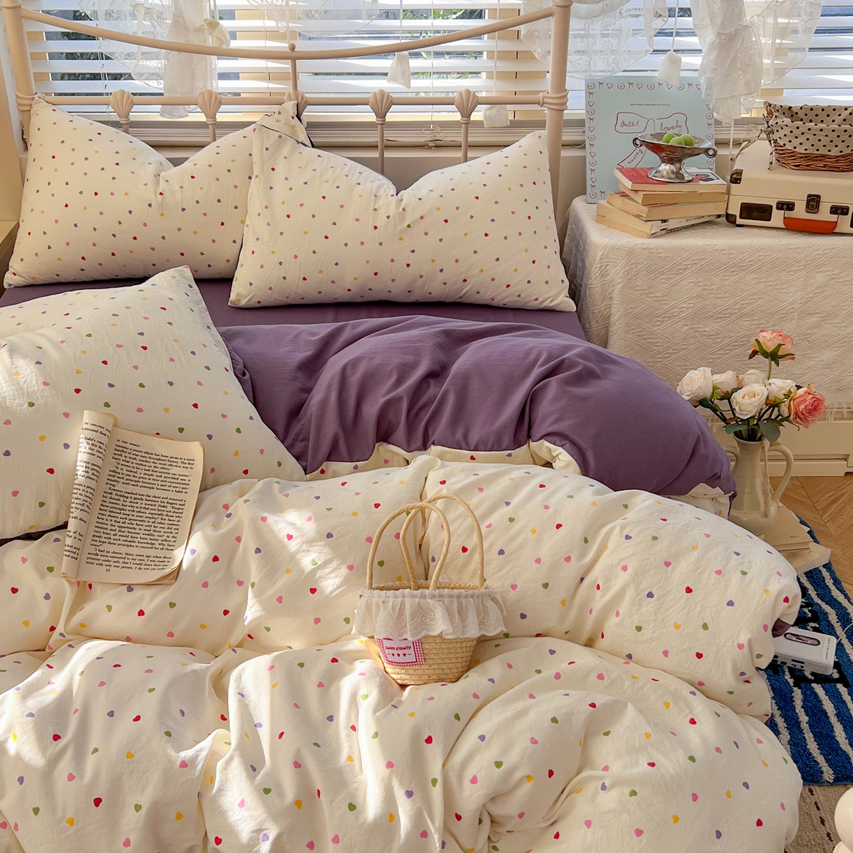 91家纺网 家纺一手货源 找家纺 瑞钰 2026新款A类古法水洗仿棉云感纱四件套 彩色心动