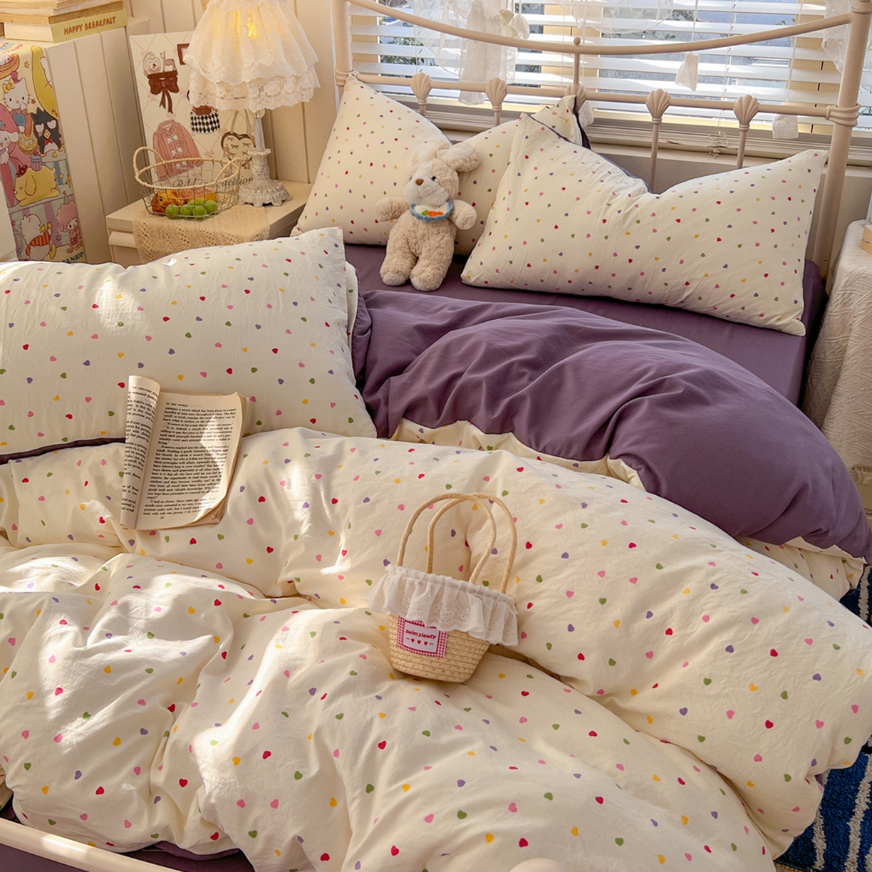 91家纺网 家纺一手货源 找家纺 瑞钰 2026新款A类古法水洗仿棉云感纱四件套 彩色心动