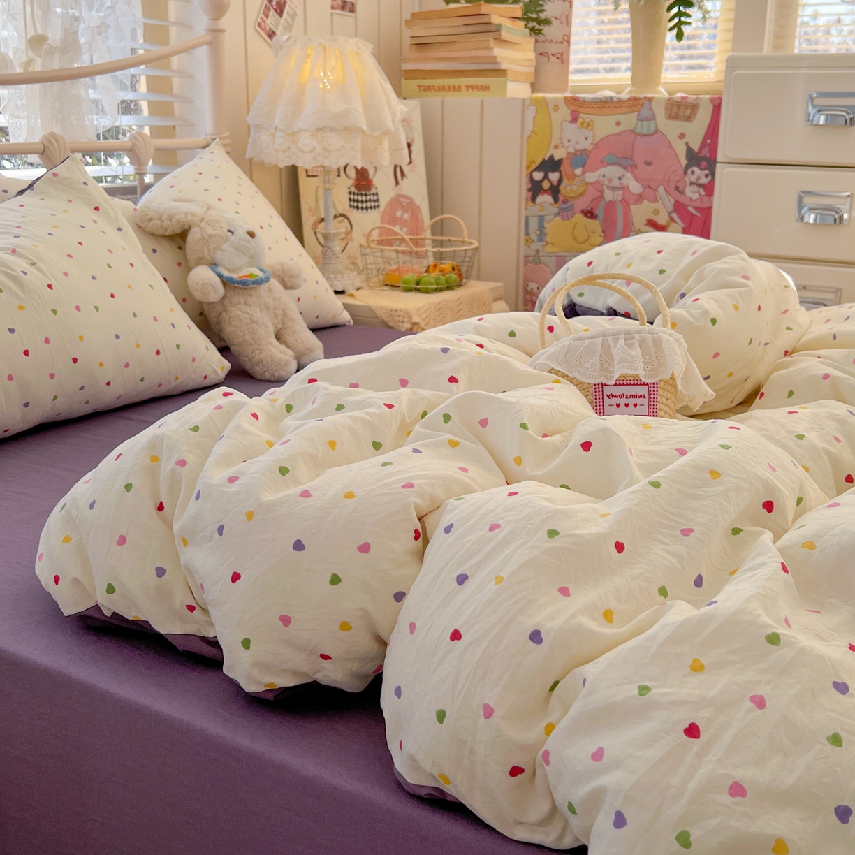 91家纺网 家纺一手货源 找家纺 瑞钰 2026新款A类古法水洗仿棉云感纱四件套 彩色心动