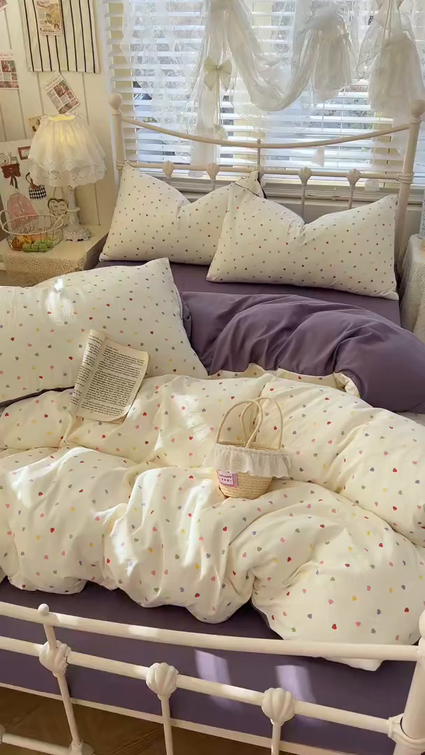 91家纺网 家纺一手货源 找家纺 瑞钰 2026新款A类古法水洗仿棉云感纱四件套 彩色心动