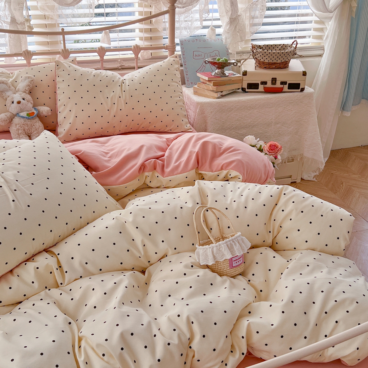 91家纺网 家纺一手货源 找家纺 瑞钰 2026新款A类古法水洗仿棉云感纱四件套 初恋